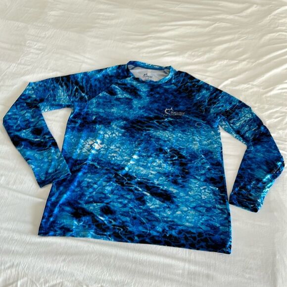 World Wide Sportsman Blue Crew Neck Long Sleeve Performance Fishing Shirt - Picture 1 of 8